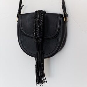 Altuzarra Fringe Braided Leather Crossbody Bag Black Pebble Leather